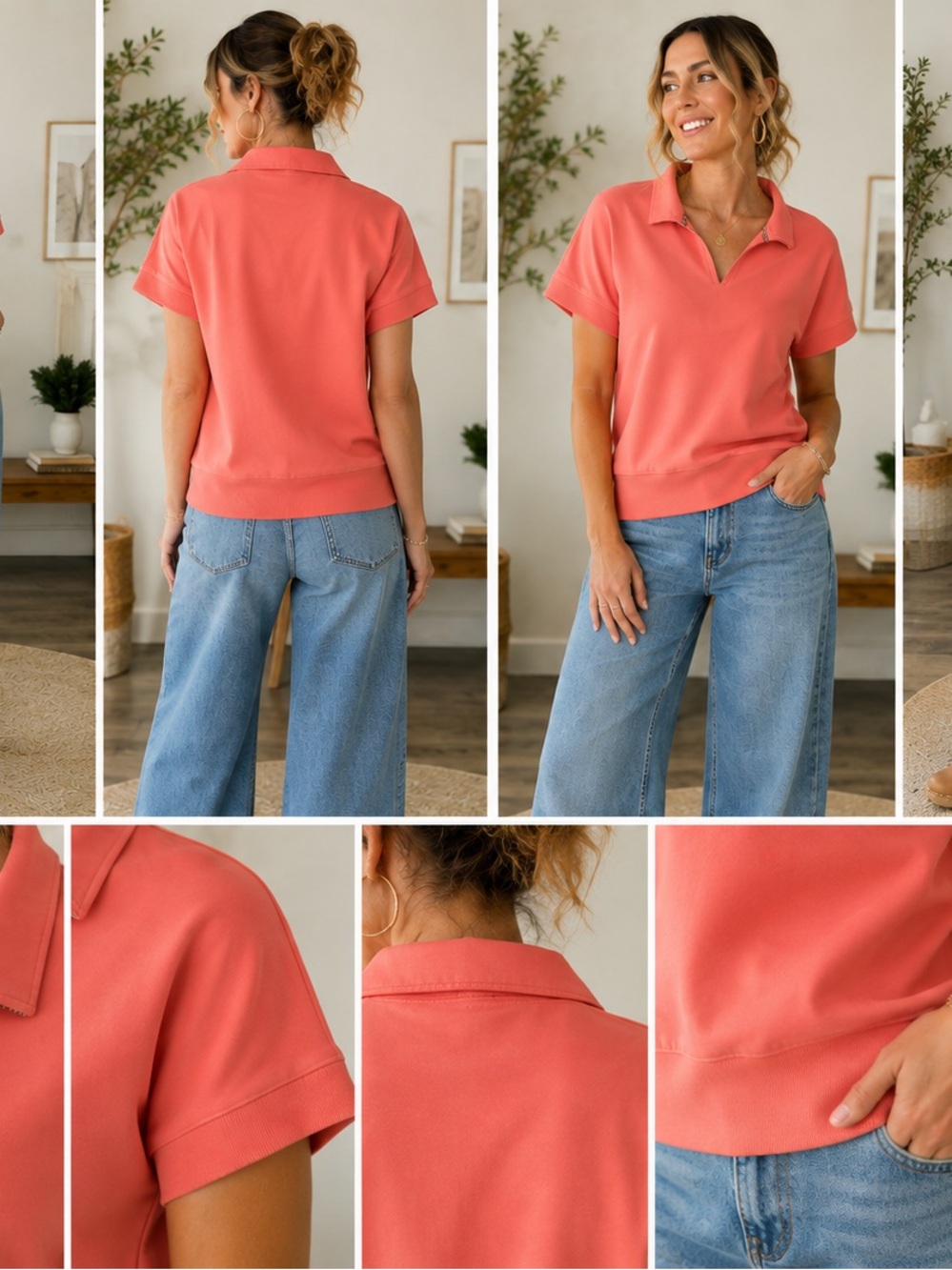 Umgee Coral Short Sleeve Polo Top